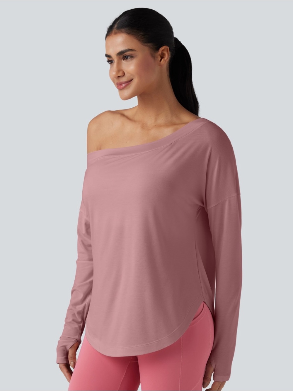HALARA Off-Shoulder Long Sleeve Top in Dusty Rose